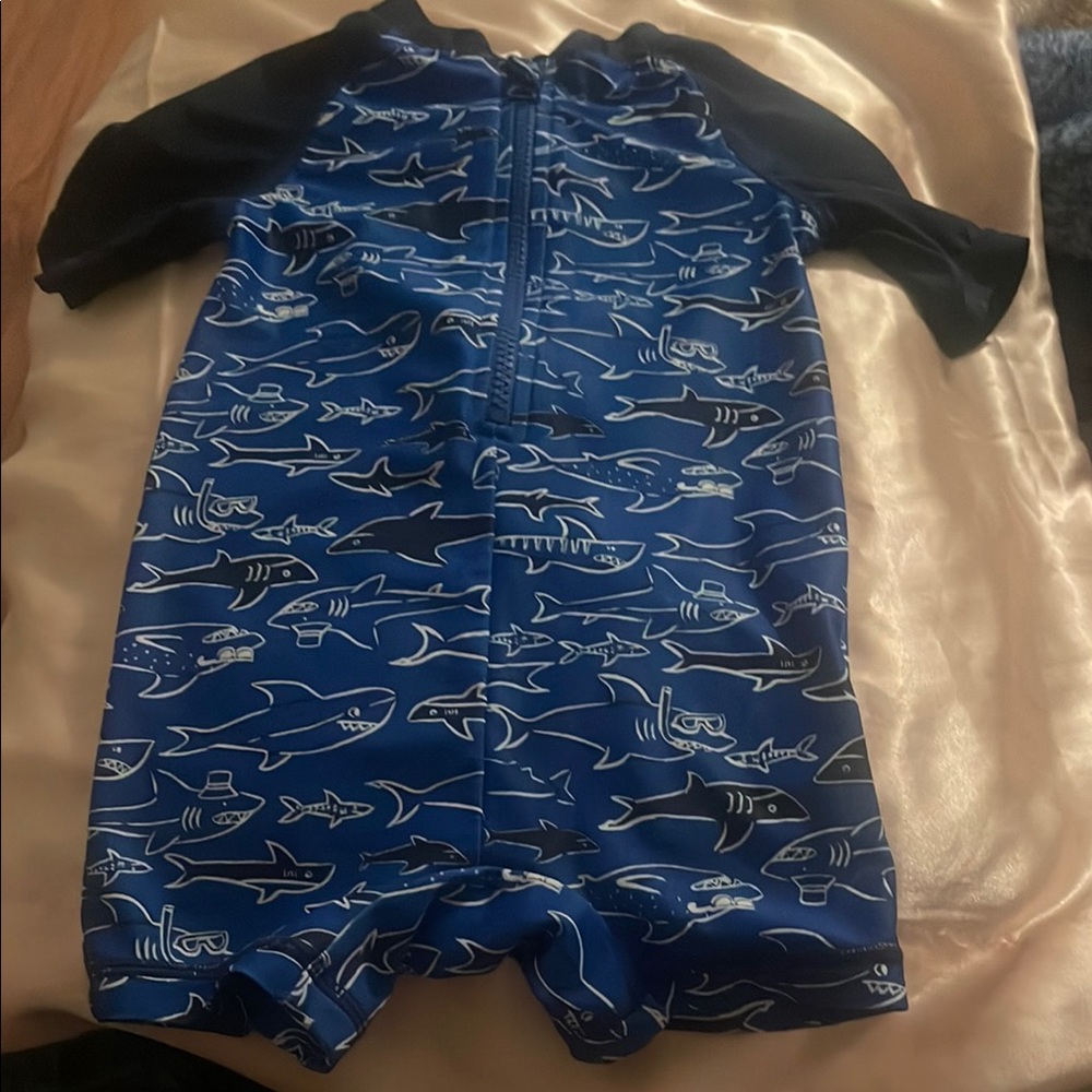 Old Navy Kids Swim Suit- Blue Shark Print EUC